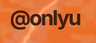 A bold text graphic displaying '@onlyyu' in dark letters against an orange background with a lightning bolt effect.