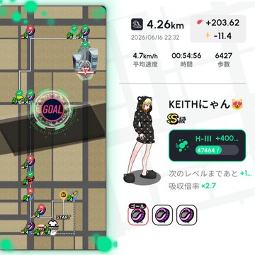The image features a map of an anime game, with a character named Keith from the anime "Heal 3" standing at the top center of the screen. The game's map displays various locations such as a city street, a park, and a building. There are also icons representing different elements in the game like a goal, a cat, and a car. The post is titled "#Heal3 のアプリと同時起動OK︎︎ ーキョーカー", which suggests that it might be related to the anime or the game's storyline.