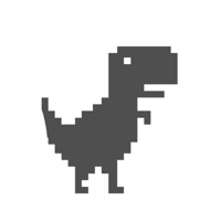 A pixel art gray dinosaur, resembling the Chrome offline game, displayed on a white background.