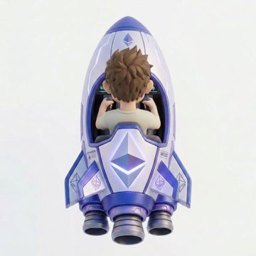 3D rendered character of a boy with brown hair piloting a futuristic purple and white spaceship against a plain white background.