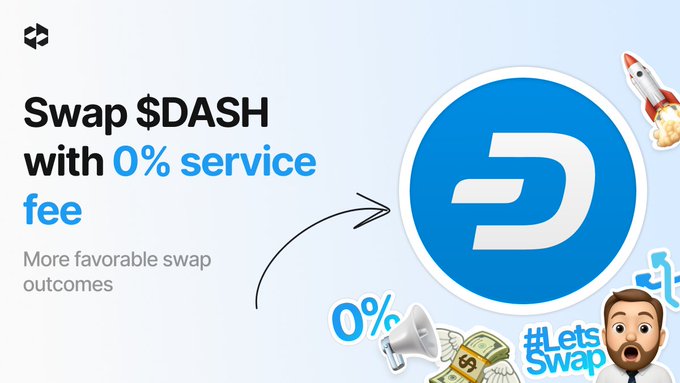 The image presents a captivating infographic that connects the world of cryptocurrency, specifically Dash, with the concept of swapping digital assets. The image includes an illustration of the Bitcoin symbol along with other symbols representing different cryptocurrencies. Above this central visual element, there's text in black and white explaining how one could swap DASH for other crypto assets or even explore new ecosystems within the same ecosystem.

In the left corner of the image, a guy is looking at his phone displaying an infographic related to cryptocurrency swapping. At the bottom right corner, there are icons representing different cryptocurrencies along with the words "Swap #DASH" and "0% service fee".