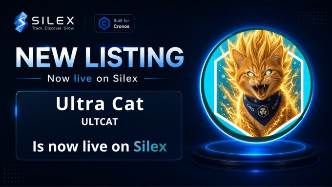 The same Silex promotional graphic announcing the new listing for Ultra Cat (ULTCAT), featuring the same fiery orange cat logo on a dark background.