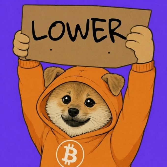 A cartoon dog wearing an orange hooded sweatshirt that says "lower" in bold letters and features a Bitcoin symbol. The text appears to be about Bitcoin and its value, suggesting there might have been a decrease or change in its worth recently.