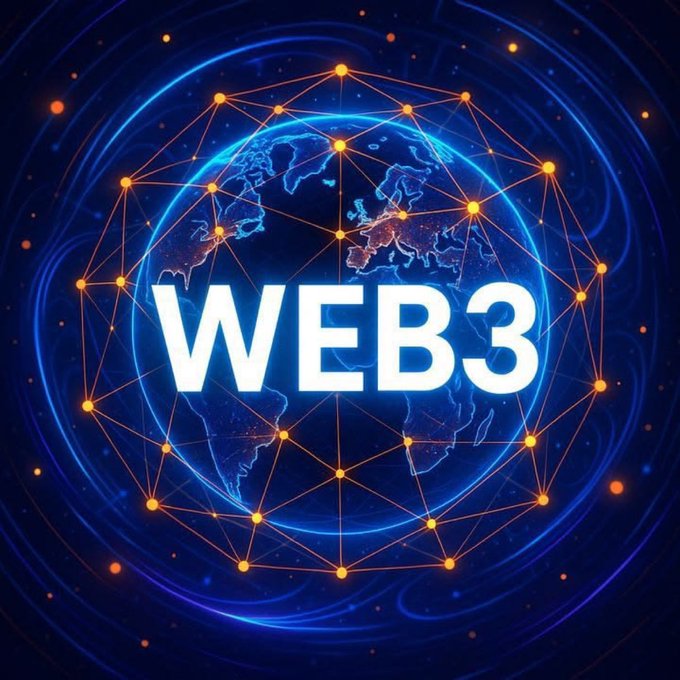 A digital illustration featuring a glowing blue Earth surrounded by an orange geometric network, with the bold white text 'WEB3' displayed in the center.