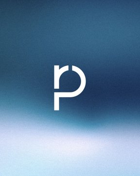 A minimalist logo featuring a white stylized letter 'p' on a blurred gradient background of dark and light blue.