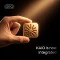 A hand presses a glowing button labeled "KAIO," accompanied by the text "KAIO is now integrated," symbolizing the activation of accessible institutional-grade RWA data and analytics onchain.