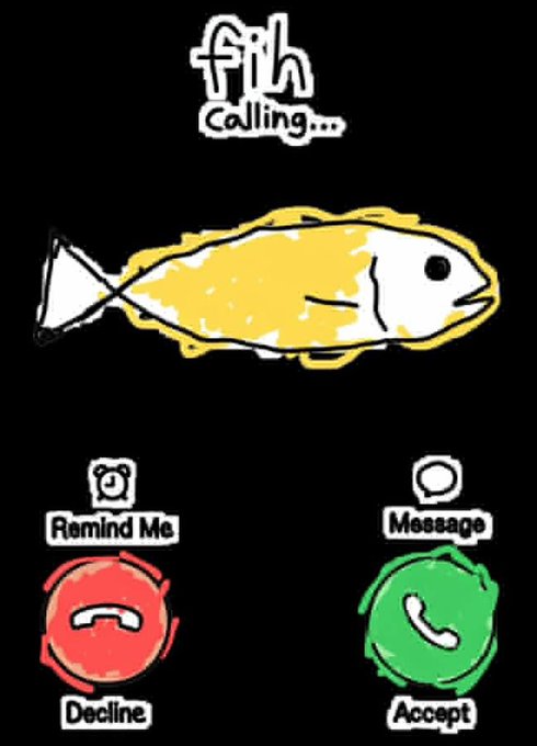 The image features an illustration of a fish with yellow and white colors, accompanied by three buttons labeled "Call", "Message", and "Accept" arranged vertically against a black background. The text above the fish reads "FIH Calling...", while the text below the fish says "Good afternoon creators Most crypto ecosystems are built around attention spikes. People arrive for the hype. Liquidity floods in. Activity explodes for a moment... then slowly disappears once the narrative cools off."