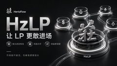 A dark promotional banner for Hertz's HzLP (Hertz Liquidity Pool) program featuring 3D rendered figures on circular platforms with Chinese text '让LP更敢进场' (Make LPs more confident to enter).
