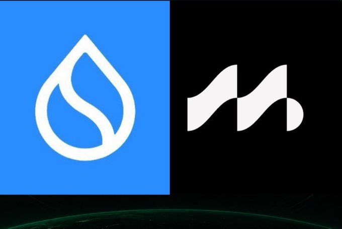 The Sui logo (blue square with a water drop) next to a white logo on a black background.