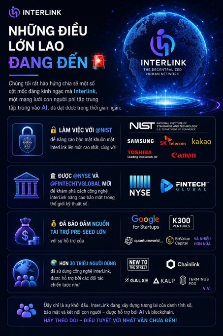 The image features a poster with various logos, including those of companies such as Google, Facebook, Instagram, Twitter, and others. The poster also includes information about Interlink, an AI company that focuses on artificial intelligence (AI) and machine learning. The text in the image is written in Vietnamese, which suggests that it was created for an audience who speaks or understands this language.