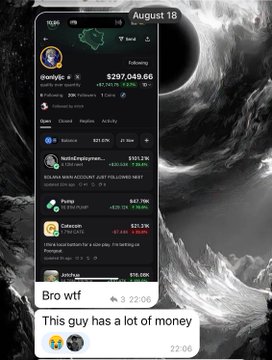 The image shows a mobile crypto wallet app displaying the token $Goinylic on the "Solana" network, valued at $297,049.66, alongside other tokens like "NakedHappiness," "Pump," and "Unicorn," with the poster commenting "Bro wtf" and "This guy has a lot of money." The screenshot illustrates significant wallet gains, aligning with the post's claim of 48 hours of progress on a pump wallet.