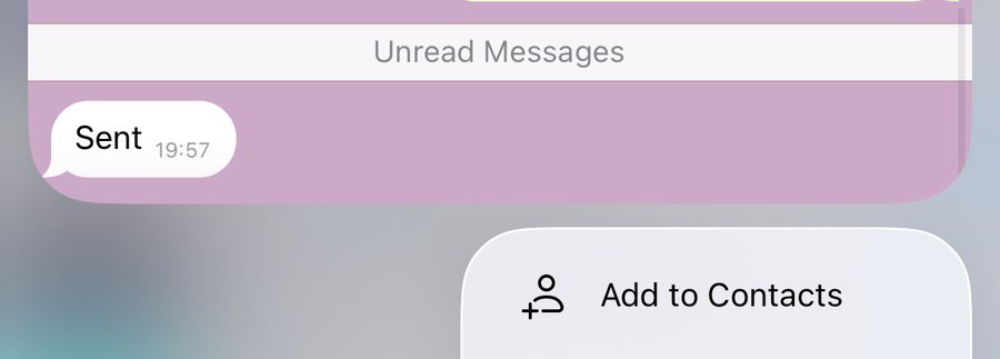 A screenshot of a messaging app shows a message bubble reading "Sent" timestamped 19:57 under "Unread Messages," with an "Add to Contacts" option visible below, humorously implying that the phrase "ty web3 jobs" was sent to an unknown contact.
