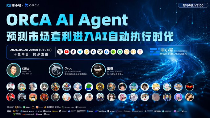 The image features a poster for an event called "Orca AI Agent" that takes place at a conference. The poster displays various icons representing different aspects of the event, such as social media logos, a person's face, and a blue background with white text. The event is scheduled to take place on Saturday, May 20th, from 2:00 PM to 4:00 PM in China.