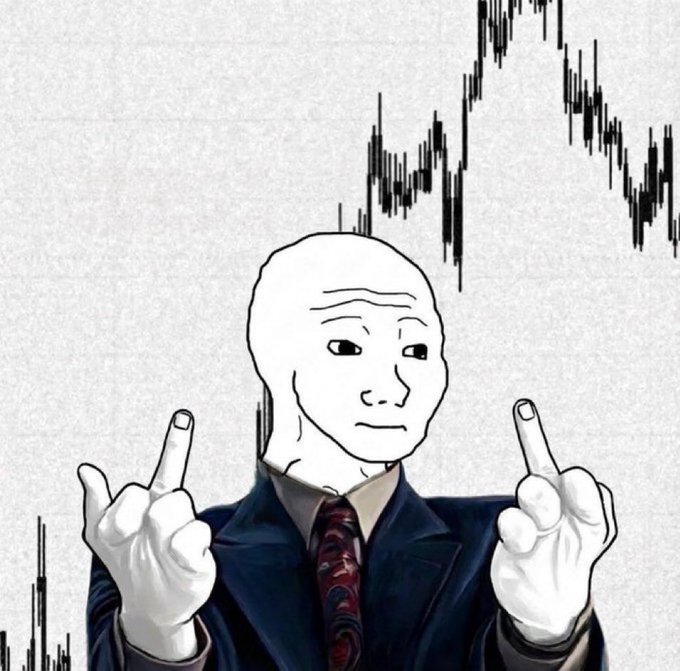 The image shows the classic Wojak meme character in a suit and red tie, pointing both index fingers upward with a knowing, smug expression, set against a background of a candlestick chart in a downtrend. The meme and the post work together humorously, as the caption teases that $WOJAK is "setting up for" the next move, with the Wojak's confident, finger-pointing pose suggesting he knows exactly what's about to happen next on the chart.