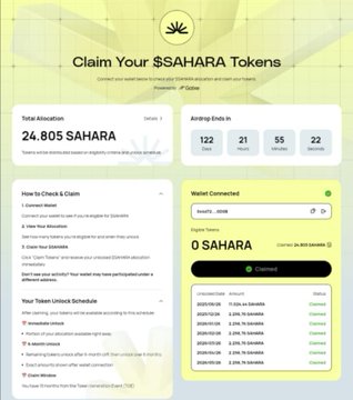 The image shows a screenshot of a claim page for Saara AI tokens. The page displays information about the token, including its name, description, and the amount of tokens available. It also provides instructions on how to claim the tokens and lists the steps involved in the process.