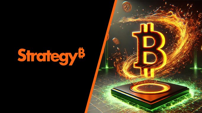 This image depicts the "Strategy" logo next to a glowing Bitcoin symbol, aligning with the news of Strategy's increased USD reserve and Bitcoin repurchase, impacting $STRC and $MSTR.