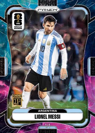 The image features a digital card that shows a soccer player named Lionel Messi wearing blue and white attire, with a blue stripe down the middle. The card also includes information about his Argentina status as well as some details of the sale price for $108.22. There is no text in the image itself, but it is a reference to "ICYMI: a digital cardboard just sold for $175K". It seems that someone may be comparing this digital card to a physical Messi card, possibly highlighting a possible deal or sale. The post questions why one would purchase such a card when they could buy a similar physical card for the same price.