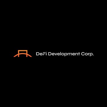 The image displays the orange logo and name of "DeFi Development Corp." against a black background, serving as a brand identifier accompanying news that the company has priced a $19.8M preferred stock offering with a 13% annual dividend to fund additional SOL purchases.