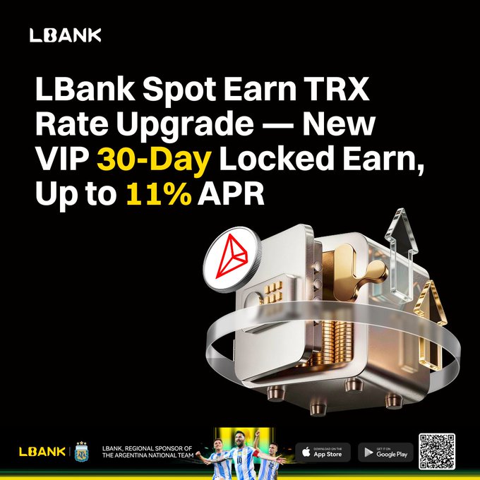 The image features a bank advertisement for Spot Earn TRX, a new rate upgrade offer that includes a 30-day locked earn feature at up to 11% APR. The post also provides details about the Spot Earn app and offers exclusive access to VIP rates with tradeable shares and a 30-day lock on earning. The main focus of the image is an illustration of a gold safe, which is related to the TRX Rate Upgrade offer in some way. However, without more context or information from the post, it's difficult to determine the exact connection between the safe and the rate upgrade.