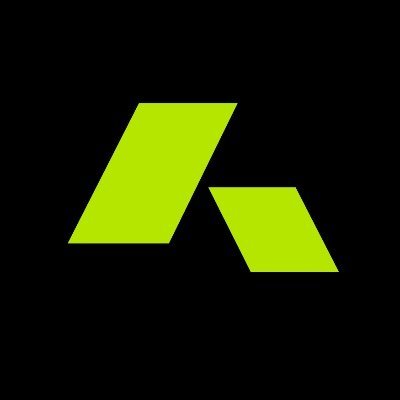 A green geometric logo resembling a stylized 'A' on a black background.