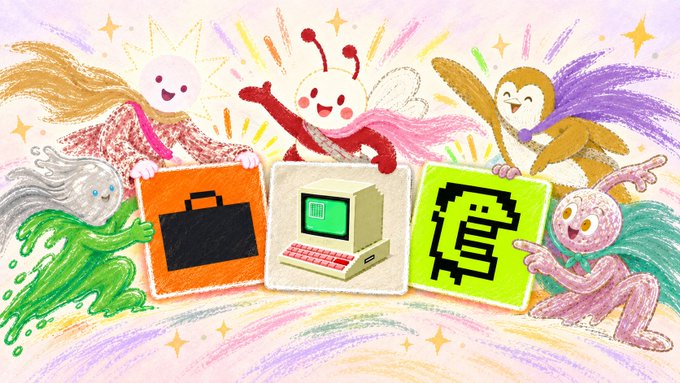 Whimsical crayon-drawn characters surround three pixelated icons—a briefcase, a vintage computer, and a glowing green "C" symbol—celebrating the launch of the wallet checker for the CrayonRush FCFS mint, with eligibility tied to holders of StonkBrokers, Quotrons404, and OnChainHoodies NFT collections.