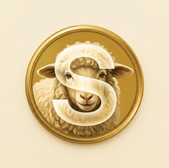 A gold coin featuring a detailed illustration of a sheep with a stylized white letter 'S' overlaid on its face.