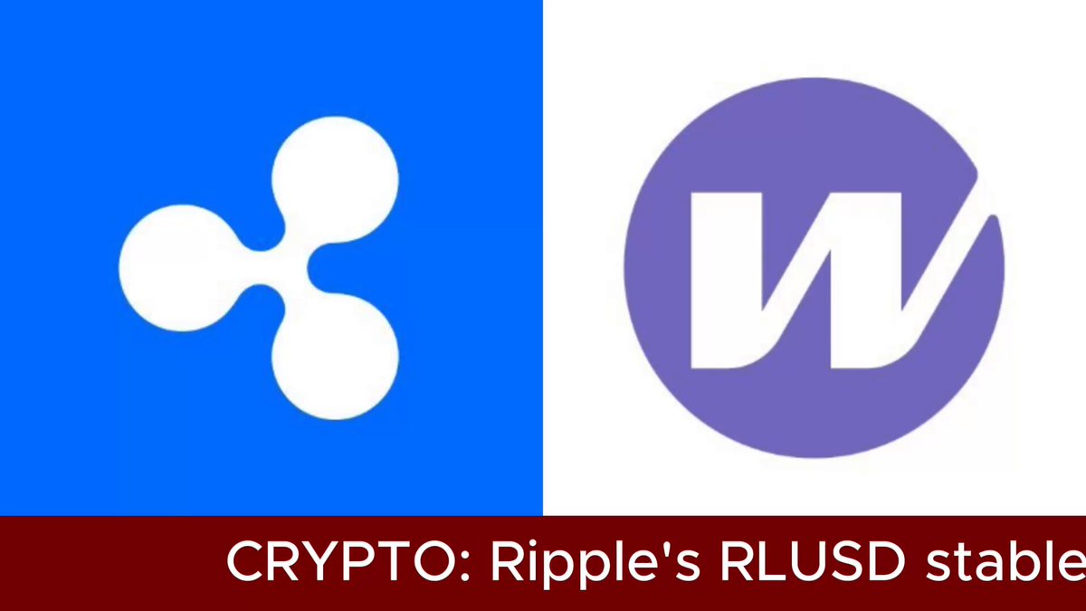 The image presents two logos from Ripple, a cryptocurrency, positioned side by side against a gray background. The text "Crypto: Ripple's RLPUSD stable" can be seen below the logos. Below this, there is a description of Ripple's stablecoin that states it can move natively across various blockchain ecosystems using an integration with Native Token Transfers (NTT) framework. Focus on what is in the image and how it relates to the post.
