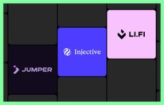 A grid of tiled logos showing Jumper, Injective, and Li.Fi on a green background.