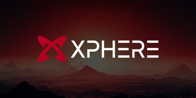 The XPHERE logo featuring a red X-shaped symbol on a dark red mountainous landscape background.