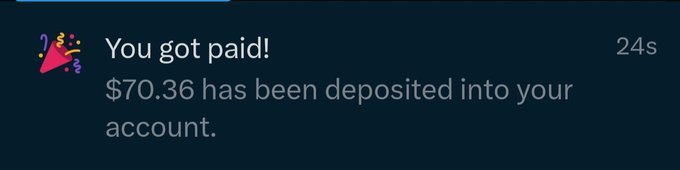 A notification from a payment app displaying 'You got paid! $70.36 has been deposited into your account.' with a party popper icon.