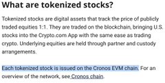 In this screenshot of a social media post, it appears that someone has posted information about tokenized stocks. The text contains some technical terms related to cryptocurrency and trading, such as "tokened stock" and "underlying equities are held through partner and custodial arrangements." However, the main focus of the post seems to be on Bitcoin or another cryptocurrency, given its relation to trading. The post also includes a link that might provide more information about tokenized stocks.