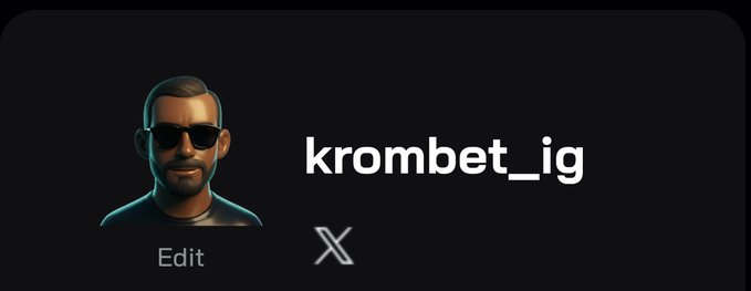 A gaming profile showing an avatar of a bearded man with sunglasses, username 'krombet_ig', with an X (Twitter) logo below.