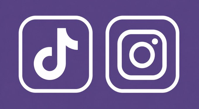 The image displays the white logos of TikTok and Instagram on a purple background, indicating the social media platforms where viewers should follow the user referenced in the accompanying post.
