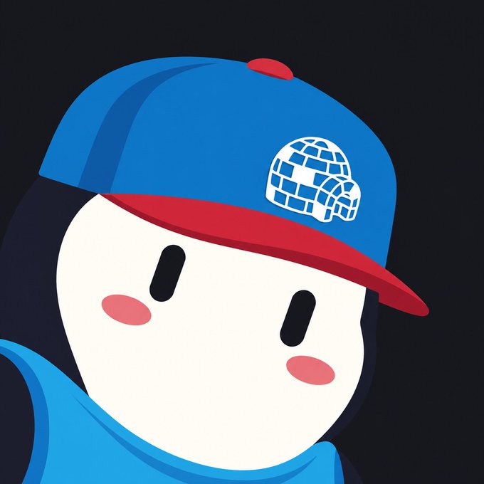 A simple cartoon illustration of a white face with a blue cap featuring a white igloo logo and a red brim, with pink cheeks and small black eyes.