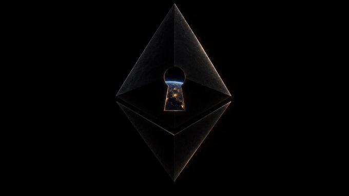 A dark, metallic, diamond-shaped object with a keyhole-shaped opening, revealing Earth floating in space against a black background.