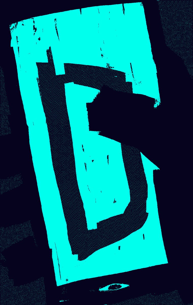 The image features a blue square with the letter "D" written on it, which appears to be floating or hovering above an object. The background of the image is black, making the blue square stand out prominently. There are no other objects or texts present in the image.