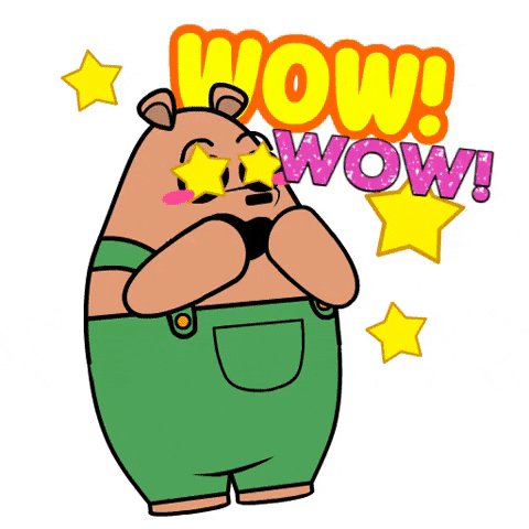 The image features an anthropomorphized cartoon bear wearing green overalls and sunglasses. He appears to be surprised by something or someone behind him, with his eyes wide open as he gives off a playful vibe. There are also several yellow stars scattered around the bear, suggesting that there might be some sort of celebration or event taking place in the background where these characters have gathered. The image is related to an advertisement that promotes the real test and the value of clarity in trading.