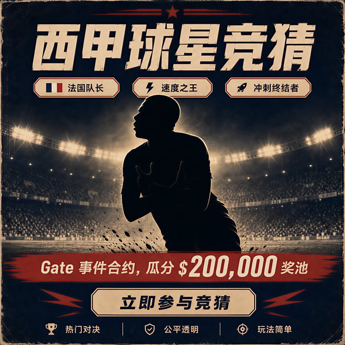 A Chinese promotional poster for a La Liga football star prediction event with a $200,000 prize pool, featuring badges for France captain, speed king, and sprint finisher.