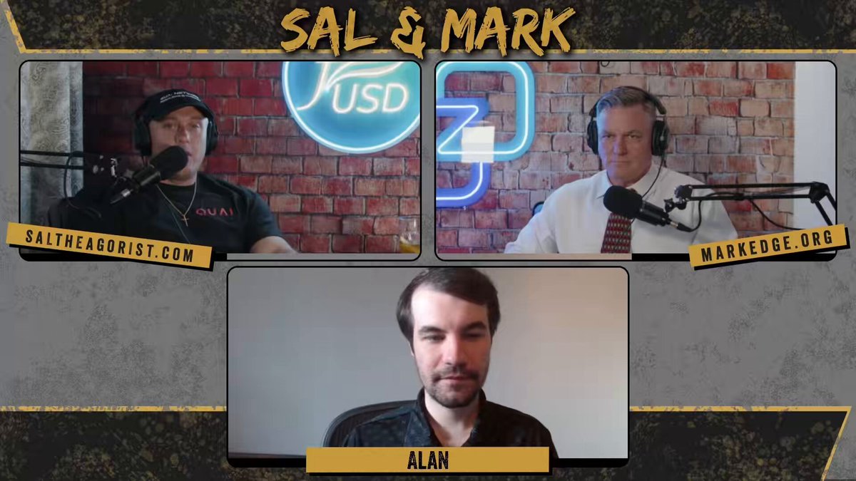 The image features three men sitting behind microphones, with two of them wearing headphones and one without. They appear to be engaged in a conversation or discussion. The background shows a brick wall, which could potentially be part of an office space or a recording studio. In the top left corner of the image, there is a logo for Salt.TheQuickStart.org, suggesting that this might be related to a podcast or online content creation platform.