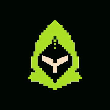 A pixelated green hooded figure with a tan Y-shaped face emblem appears on a black background, visually representing the "Hoodroids" character central to the post's announcement of the $HOODROIDS token's launch on Robinhood Chain as an autonomous NFT agent standard.