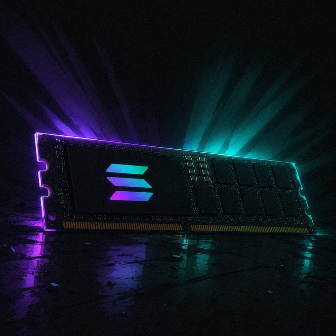 The image features a glowing RAM memory module with a stylized "E" logo in gradient teal and purple, radiating vibrant purple and cyan light beams against a dark background. Tying into the "thinking about memory" theme, the image visually represents computer memory hardware as a striking piece of tech art.