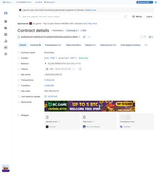A blockchain explorer page on Snowtrace showing contract details for token 'ETNA' including address '0xA8261bBD54A7De2FDf290a6a5a6AC0889...', with a banner advertising 'BC.GAME UP TO 5 BTC' and 'HUIONED FREE SPINS'.