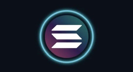 The Solana logo, featuring three stacked white parallelograms, glows with a teal circular outline on a dark background.