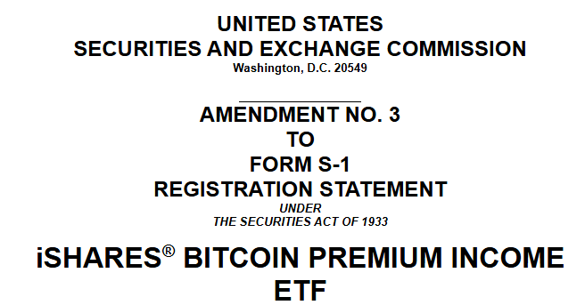 The image shows an advertisement for an ETF, specifically an ETF related to Bitcoin Premium. The text on the advertisement reads "TODAY: BlackRock has filed another amendment for its iShares Bitcoin Premium ETF ($BITA), fueling speculation that a launch could be near." This suggests that there is ongoing activity and development surrounding the ETF, possibly due to recent filings or announcements by the fund managers.