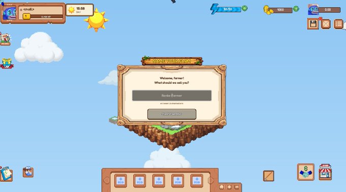 A screenshot of a casual farming/factory game featuring a 'WORLD FACTORY' welcome popup with 'Review Farmer' and 'Enter Game' buttons, with resource counters at the top.