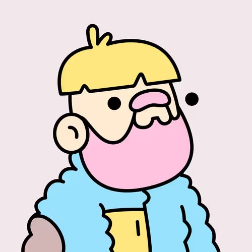A cartoon illustration of a character with blonde hair eating a pink donut, with crumbs around their mouth and wearing a blue and yellow outfit.