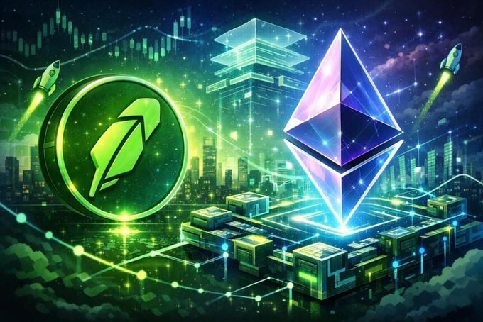 A digital illustration depicts a green Terra (LUNA) coin and a glowing Ethereum diamond logo set against a futuristic cityscape with rocket ships and stock chart lines.