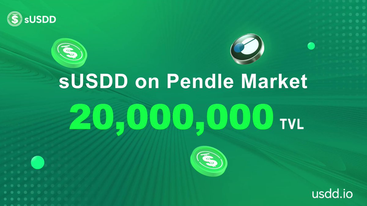 "A New Milestone, More Opportunities Ahead! The @pendle_fi #sUSDD market has officially surpassed $20M TVL, marking a significant milestone for the ecosystem. Following recent enhancements to our integration, the @Morpho PT-sUSDD/USDT market has migrated to the highly".