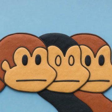 A simple cartoon illustration showing three monkey faces with neutral expressions overlapping each other against a light blue background.