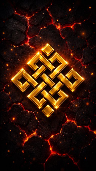 The image features a striking gold symbol, possibly a crescent moon or an infinity symbol, surrounded by flames that are orange and yellow. The background of the image is black with white sparks flying around it. The caption above the image reads "Good morning. Ritual: Uniting pieces of AI and blockchain into one unstoppable ecosystem. Keep the fire burning! @ritualnet @ritualfnd". This combination of elements creates a visually appealing contrast between the gold symbol, flames, and background colors.